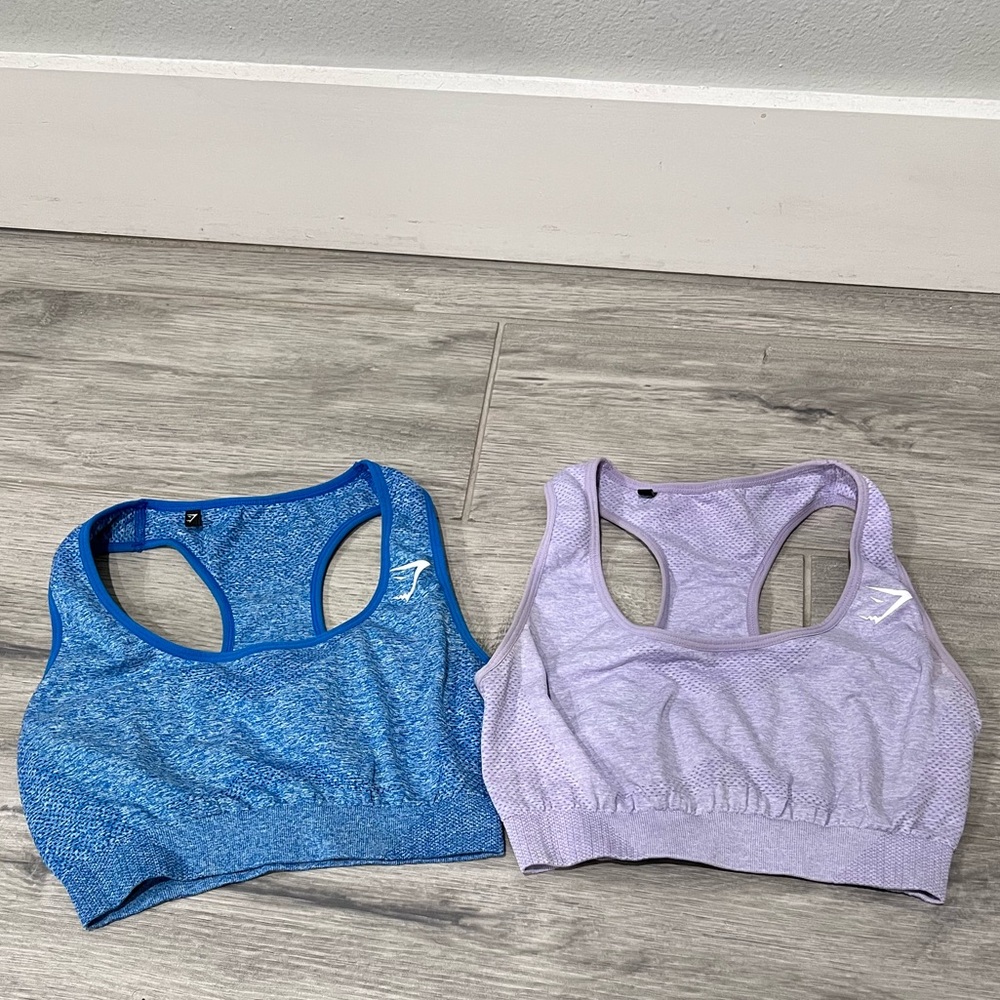 Gymshark Duo: Vibrant Blue and Soft Lavender Sports Bras